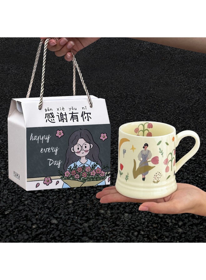 Birthday Gift Girls Send Best Friends Practical Cup Accompanying Gift March 8th Women's Day Send Kindergarten Teachers Advanced Sense-Color:Tulip Flower Sea + Thank You For Having You Gift Box Happy - Image 1